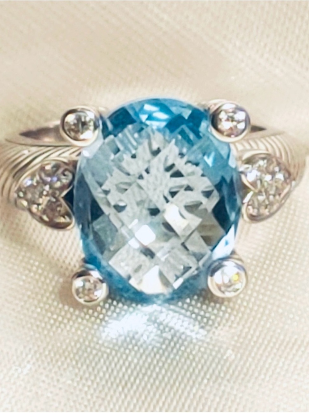 Judith Ripka Sterling Silver Blue Topaz and Diamond Accent Ring